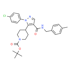 ChemSpider 2D Image | 2-Methyl-2-propanyl 4-{1-(4-chlorophenyl)-4-[(4-methylbenzyl)carbamoyl]-1H-pyrazol-5-yl}-1-piperidinecarboxylate | C28H33ClN4O3