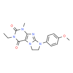 ChemSpider 2D Image | 3-Ethyl-8-(4-methoxyphenyl)-1-methyl-7,8-dihydro-1H-imidazo[2,1-f]purine-2,4(3H,6H)-dione | C17H19N5O3