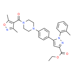 ChemSpider 2D Image | Ethyl-5-(4-{4-[(3,5-dimethyl-1,2-oxazol-4-yl)carbonyl]piperazin-1-yl}phenyl)-1-(2-methylphenyl)-1H-pyrazol-3-carboxylat | C29H31N5O4