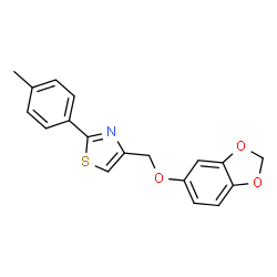 ChemSpider 2D Image | 4-[(1,3-Benzodioxol-5-yloxy)methyl]-2-(4-methylphenyl)-1,3-thiazole | C18H15NO3S
