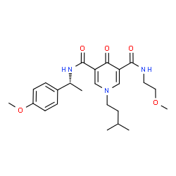 ChemSpider 2D Image | N-(2-Methoxyethyl)-N'-[(1R)-1-(4-methoxyphenyl)ethyl]-1-(3-methylbutyl)-4-oxo-1,4-dihydro-3,5-pyridinedicarboxamide | C24H33N3O5