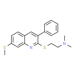 ChemSpider 2D Image | N,N-Dimethyl-2-{[7-(methylsulfanyl)-3-phenyl-2-quinolinyl]sulfanyl}ethanamine | C20H22N2S2