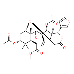 ChemSpider 2D Image | Methyl [(1S,3S,5R,7S,8R,10R,11S,12S,13S)-5,11-diacetoxy-13-(3-furyl)-6,6,8,12-tetramethyl-17-methylene-9,15-dioxo-2,14-dioxatetracyclo[8.6.1.0~1,12~.0~3,8~]heptadec-7-yl]acetate | C31H38O11