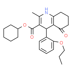 ChemSpider 2D Image | Cyclohexyl 2-methyl-5-oxo-4-(2-propoxyphenyl)-1,4,5,6,7,8-hexahydro-3-quinolinecarboxylate | C26H33NO4
