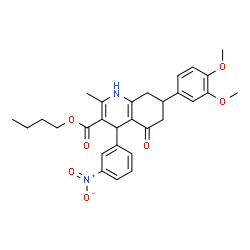 ChemSpider 2D Image | Butyl 7-(3,4-dimethoxyphenyl)-2-methyl-4-(3-nitrophenyl)-5-oxo-1,4,5,6,7,8-hexahydro-3-quinolinecarboxylate | C29H32N2O7