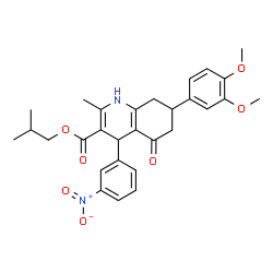 ChemSpider 2D Image | Isobutyl 7-(3,4-dimethoxyphenyl)-2-methyl-4-(3-nitrophenyl)-5-oxo-1,4,5,6,7,8-hexahydro-3-quinolinecarboxylate | C29H32N2O7