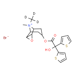 ChemSpider 2D Image | 7-[2-Hydroxy(di-2-thienyl)acetoxy]-9-methyl-9-(~2~H_3_)methyl-3-oxa-9-azoniatricyclo[3.3.1.0~2,4~]nonane bromide | C19H19D3BrNO4S2