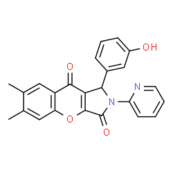ChemSpider 2D Image | 1-(3-Hydroxyphenyl)-6,7-dimethyl-2-(2-pyridinyl)-1,2-dihydrochromeno[2,3-c]pyrrole-3,9-dione | C24H18N2O4