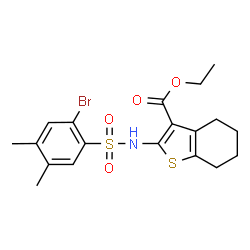ChemSpider 2D Image | Ethyl 2-{[(2-bromo-4,5-dimethylphenyl)sulfonyl]amino}-4,5,6,7-tetrahydro-1-benzothiophene-3-carboxylate | C19H22BrNO4S2
