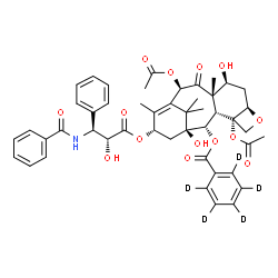 ChemSpider 2D Image | (2alpha,3beta,5beta,7beta,10beta,13alpha)-4,10-Diacetoxy-13-{[(2R,3S)-3-(benzoylamino)-2-hydroxy-3-phenylpropanoyl]oxy}-1,7-dihydroxy-9-oxo-5,20-epoxytax-11-en-2-yl (~2~H_5_)benzoate | C47H46D5NO14