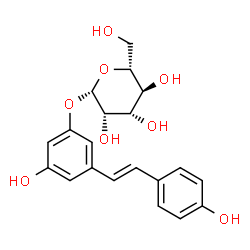 ChemSpider 2D Image | 3-Hydroxy-5-[(E)-2-(4-hydroxyphenyl)vinyl]phenyl beta-D-mannopyranoside | C20H22O8