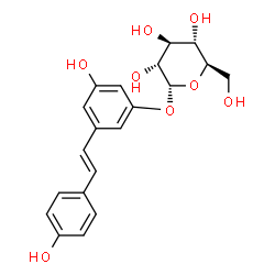 ChemSpider 2D Image | 3-Hydroxy-5-[(E)-2-(4-hydroxyphenyl)vinyl]phenyl alpha-D-glucopyranoside | C20H22O8