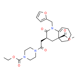 ChemSpider 2D Image | Methyl (3S,4aS)-3-{2-[4-(ethoxycarbonyl)-1-piperazinyl]-2-oxoethyl}-1-(2-furylmethyl)-2-oxo-1,2,3,4,5,6,7,8-octahydro-4aH-cyclohepta[b]pyridine-4a-carboxylate | C26H35N3O7