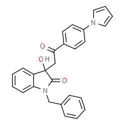 ChemSpider 2D Image | 1-Benzyl-3-hydroxy-3-{2-oxo-2-[4-(1H-pyrrol-1-yl)phenyl]ethyl}-1,3-dihydro-2H-indol-2-one | C27H22N2O3