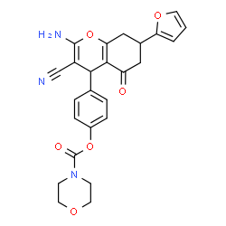 ChemSpider 2D Image | 4-[2-Amino-3-cyano-7-(2-furyl)-5-oxo-5,6,7,8-tetrahydro-4H-chromen-4-yl]phenyl 4-morpholinecarboxylate | C25H23N3O6