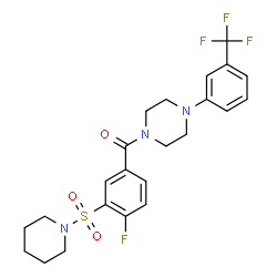 ChemSpider 2D Image | [4-Fluoro-3-(1-piperidinylsulfonyl)phenyl]{4-[3-(trifluoromethyl)phenyl]-1-piperazinyl}methanone | C23H25F4N3O3S