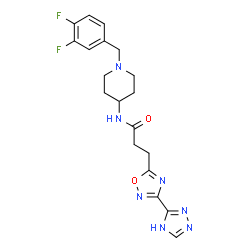 ChemSpider 2D Image | N-[1-(3,4-Difluorobenzyl)-4-piperidinyl]-3-[3-(4H-1,2,4-triazol-3-yl)-1,2,4-oxadiazol-5-yl]propanamide | C19H21F2N7O2