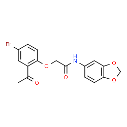 ChemSpider 2D Image | 2-(2-Acetyl-4-bromophenoxy)-N-(1,3-benzodioxol-5-yl)acetamide | C17H14BrNO5