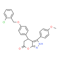 ChemSpider 2D Image | 4-{4-[(2-Chlorobenzyl)oxy]phenyl}-3-(4-methoxyphenyl)-4,5-dihydropyrano[2,3-c]pyrazol-6(2H)-one | C26H21ClN2O4