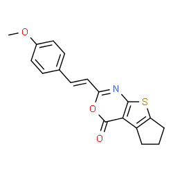 ChemSpider 2D Image | 2-[(E)-2-(4-Methoxy-phenyl)-vinyl]-6,7-dihydro-5H-cyclopenta[4,5]thieno[2,3-d][1,3]oxazin-4-one | C18H15NO3S