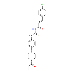 ChemSpider 2D Image | (2E)-3-(4-Chlorophenyl)-N-{[4-(4-propionyl-1-piperazinyl)phenyl]carbamothioyl}acrylamide | C23H25ClN4O2S