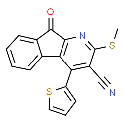 ChemSpider 2D Image | 2-(Methylthio)-9-oxo-4-(2-thienyl)-9H-indeno[2,1-b]pyridine-3-carbonitrile | C18H10N2OS2