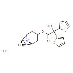 ChemSpider 2D Image | (1R,2R,4S,5R)-7-[2-Hydroxy(di-2-thienyl)acetoxy]-9,9-dimethyl-3-oxa-9-azoniatricyclo[3.3.1.0~2,4~]nonane bromide | C19H22BrNO4S2