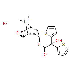 ChemSpider 2D Image | (1R,2R,4S,5R,7R)-7-[2-Hydroxy(di-2-thienyl)acetoxy]-9,9-dimethyl-3-oxa-9-azoniatricyclo[3.3.1.0~2,4~]nonane bromide | C19H22BrNO4S2
