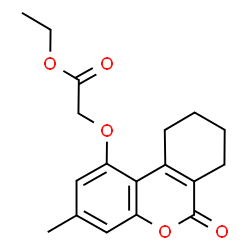 ChemSpider 2D Image | Ethyl [(3-methyl-6-oxo-7,8,9,10-tetrahydro-6H-benzo[c]chromen-1-yl)oxy]acetate | C18H20O5