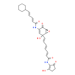 ChemSpider 2D Image | (2E,4E,6E)-7-[(1S,2R,6S)-4-{[(2E,4E)-5-Cyclohexyl-2,4-pentadienoyl]amino}-2-hydroxy-5-oxo-7-oxabicyclo[4.1.0]hept-3-en-2-yl]-N-(2-hydroxy-5-oxo-1-cyclopenten-1-yl)-2,4,6-heptatrienamide | C29H32N2O7