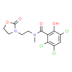 ChemSpider 2D Image | 2,3,5-Trichloro-6-hydroxy-N-methyl-N-[2-(2-oxo-1,3-oxazolidin-3-yl)ethyl]benzamide | C13H13Cl3N2O4