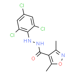 ChemSpider 2D Image | 3,5-Dimethyl-N'-(2,4,6-trichlorophenyl)-1,2-oxazole-4-carbohydrazide | C12H10Cl3N3O2