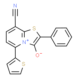 ChemSpider 2D Image | 8-Cyano-2-phenyl-5-(2-thienyl)[1,3]thiazolo[3,2-a]pyridin-4-ium-3-olate | C18H10N2OS2