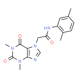 ChemSpider 2D Image | 2-(1,3-Dimethyl-2,6-dioxo-1,2,3,6-tetrahydro-7H-purin-7-yl)-N-(2,5-dimethylphenyl)acetamide | C17H19N5O3