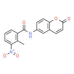 ChemSpider 2D Image | 2-Methyl-3-nitro-N-(2-oxo-2H-chromen-6-yl)benzamide | C17H12N2O5