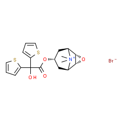 ChemSpider 2D Image | (1R,2R,4S,5S,7r)-7-[2-Hydroxy(di-2-thienyl)acetoxy]-9,9-dimethyl-3-oxa-9-azoniatricyclo[3.3.1.0~2,4~]nonane bromide | C19H22BrNO4S2