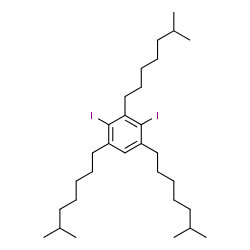 ChemSpider 2D Image | 2,4-Diiodo-1,3,5-tris(6-methylheptyl)benzene | C30H52I2
