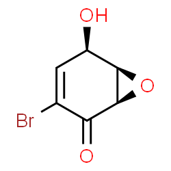 ChemSpider 2D Image | (1R,5R,6R)-3-Bromo-5-hydroxy-7-oxabicyclo[4.1.0]hept-3-en-2-one | C6H5BrO3