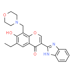 ChemSpider 2D Image | 3-(1H-Benzimidazol-2-yl)-6-ethyl-7-hydroxy-8-(4-morpholinylmethyl)-4H-chromen-4-one | C23H23N3O4