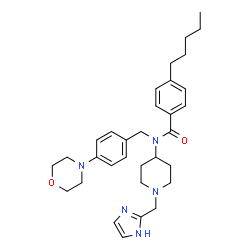 ChemSpider 2D Image | N-[1-(1H-Imidazol-2-ylmethyl)-4-piperidinyl]-N-[4-(4-morpholinyl)benzyl]-4-pentylbenzamide | C32H43N5O2