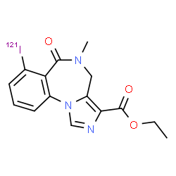 ChemSpider 2D Image | Ethyl 7-(~121~I)iodo-5-methyl-6-oxo-5,6-dihydro-4H-imidazo[1,5-a][1,4]benzodiazepine-3-carboxylate | C15H14121IN3O3