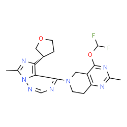 ChemSpider 2D Image | 4-(Difluoromethoxy)-2-methyl-6-{7-methyl-5-[(3R)-tetrahydro-3-furanyl]imidazo[5,1-f][1,2,4]triazin-4-yl}-5,6,7,8-tetrahydropyrido[4,3-d]pyrimidine | C19H21F2N7O2