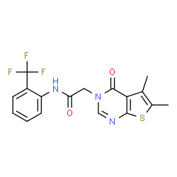 ChemSpider 2D Image | 2-(5,6-Dimethyl-4-oxothieno[2,3-d]pyrimidin-3(4H)-yl)-N-[2-(trifluoromethyl)phenyl]acetamide | C17H14F3N3O2S