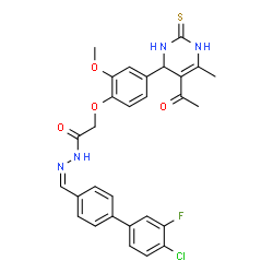 ChemSpider 2D Image | 2-[4-(5-Acetyl-6-methyl-2-thioxo-1,2,3,4-tetrahydro-4-pyrimidinyl)-2-methoxyphenoxy]-N'-[(Z)-(4'-chloro-3'-fluoro-4-biphenylyl)methylene]acetohydrazide | C29H26ClFN4O4S