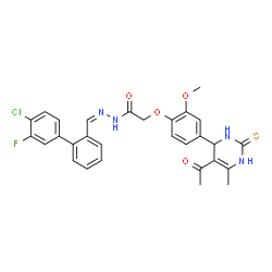 ChemSpider 2D Image | 2-[4-(5-Acetyl-6-methyl-2-thioxo-1,2,3,4-tetrahydro-4-pyrimidinyl)-2-methoxyphenoxy]-N'-[(Z)-(4'-chloro-3'-fluoro-2-biphenylyl)methylene]acetohydrazide | C29H26ClFN4O4S