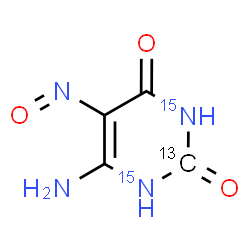ChemSpider 2D Image | 6-Amino-5-nitroso-2,4(1H,3H)-(2-~13~C,~15~N_2_)pyrimidinedione | C313CH4N215N2O3