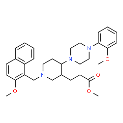 ChemSpider 2D Image | Methyl 3-{1-[(2-methoxy-1-naphthyl)methyl]-4-[4-(2-methoxyphenyl)-1-piperazinyl]-3-piperidinyl}propanoate | C32H41N3O4