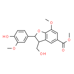 ChemSpider 2D Image | Methyl 2-(4-hydroxy-3-methoxyphenyl)-3-(hydroxymethyl)-7-methoxy-2,3-dihydro-1-benzofuran-5-carboxylate | C19H20O7