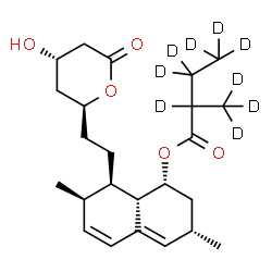 ChemSpider 2D Image | (1R,3S,7R,8R,8aS)-8-{2-[(2S,4S)-4-Hydroxy-6-oxotetrahydro-2H-pyran-2-yl]ethyl}-3,7-dimethyl-1,2,3,7,8,8a-hexahydro-1-naphthalenyl 2-(~2~H_3_)methyl(~2~H_6_)butanoate | C24H27D9O5