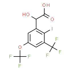 ChemSpider 2D Image | Hydroxy[2-iodo-5-(trifluoromethoxy)-3-(trifluoromethyl)phenyl]acetic acid | C10H5F6IO4